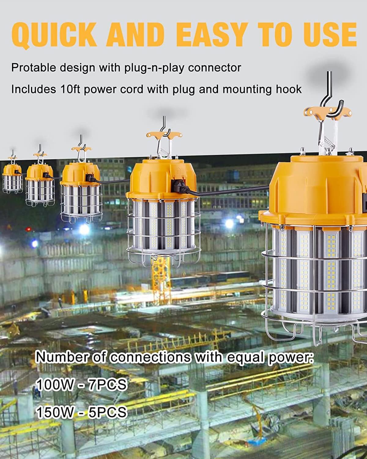 LED Temporary Work Light 150W 18000LM 5000K LED Construction Lights - Image 2