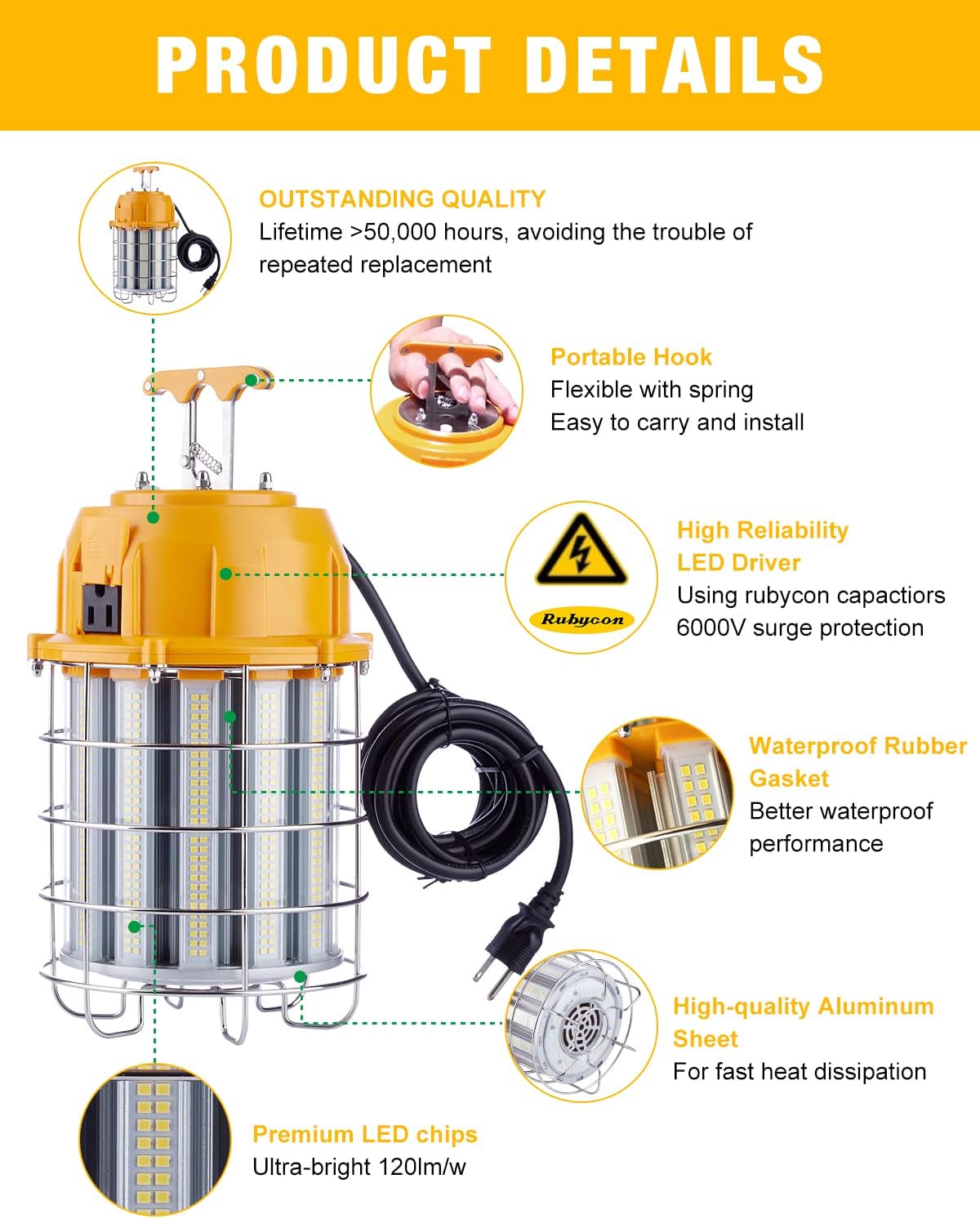 LED Temporary Work Light 150W 18000LM 5000K LED Construction Lights - Image 3