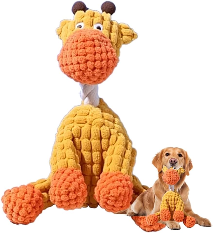 2026 New Dog Toys, Indestructible Plush Dog Toy for Aggressive Chewers, Interactive Squeaky Soft Puppy Chew Toy, Durable Teething Toys for Small Medium Large Dogs (Orange)