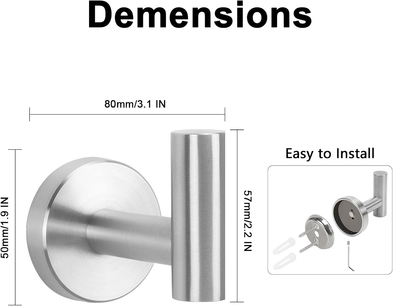 NearMoon Bath Towel Hooks- SUS 304 Stainless Steel Robe Hook Holder, Heavy Duty Coat Hook for Bathroom Livingroom Hotel Kitchen Garage, Wall Mounted- 4 Pack (Brushed Nickel) - Image 5