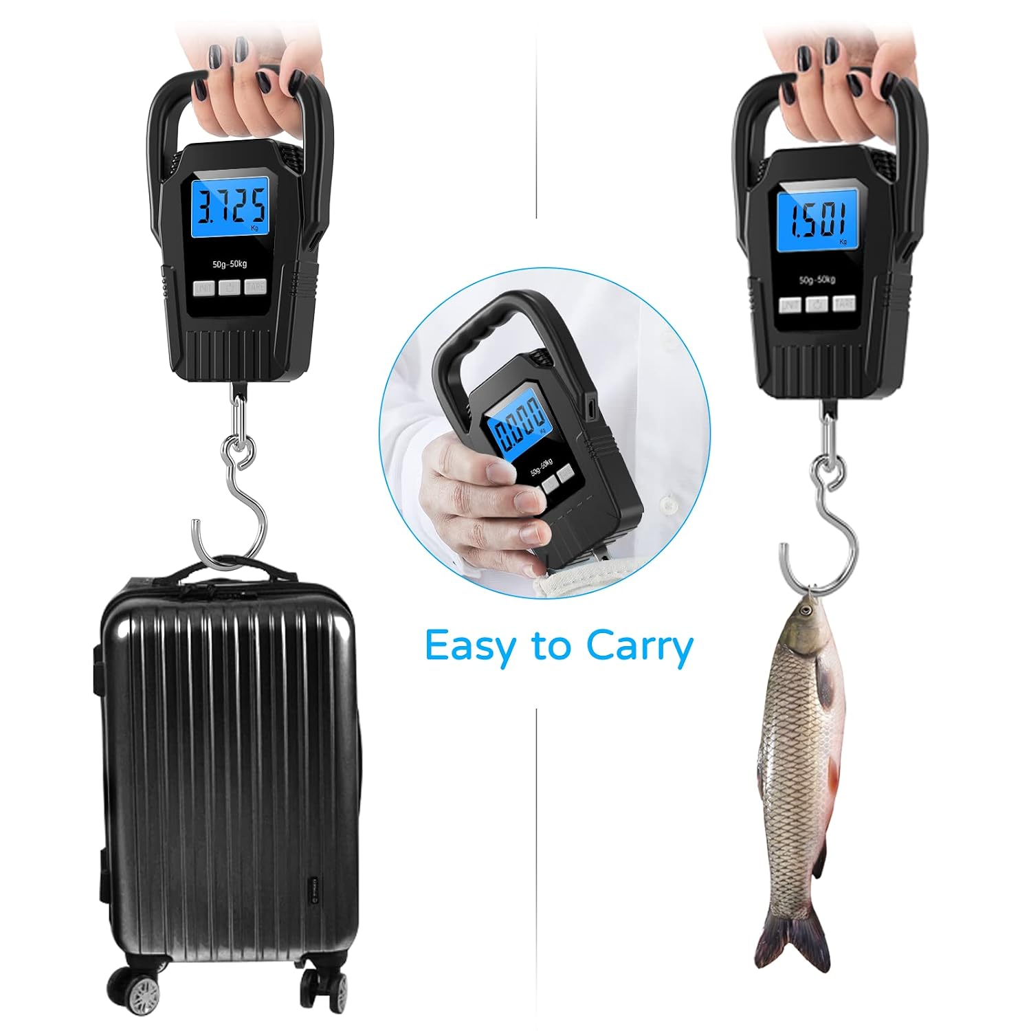 Digital Fish Scale Hanging Scale Fishing Scale, SKEAP 110lb/50kg Luggage Scale,Fish Weighing Scale, Upgrade Large Handle & Backlit LCD Display, Black,Fishing Gifts for Men,Black - Image 2