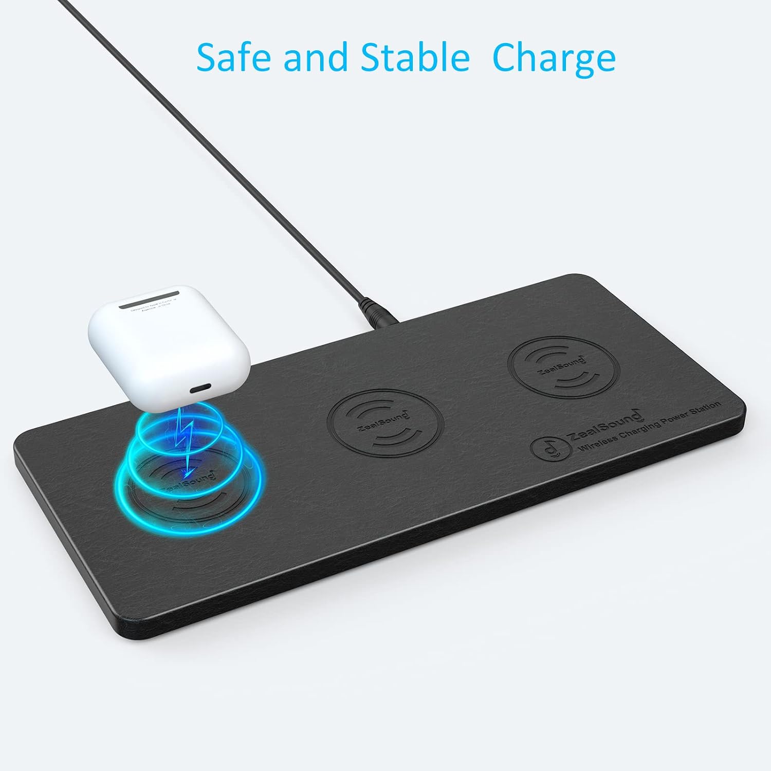 ZealSound Wireless Charging Pad, 3 in 1 Charger Mat for iPhone, Samsung Galaxy, Pixel, AirPods & Galaxy Buds, 24W Adapter Included, Ultra Slim, Case Friendly, PU Leather, for Home Office & Travel - Image 4