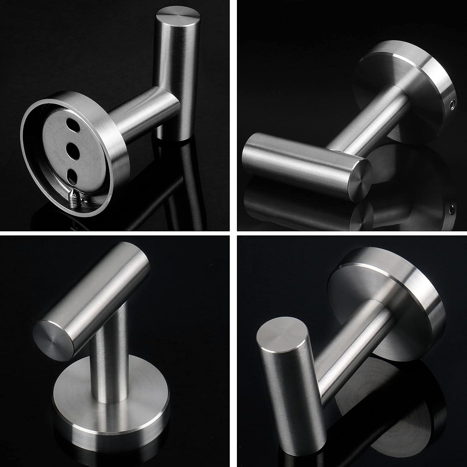 NearMoon Bath Towel Hooks- SUS 304 Stainless Steel Robe Hook Holder, Heavy Duty Coat Hook for Bathroom Livingroom Hotel Kitchen Garage, Wall Mounted- 4 Pack (Brushed Nickel) - Image 6