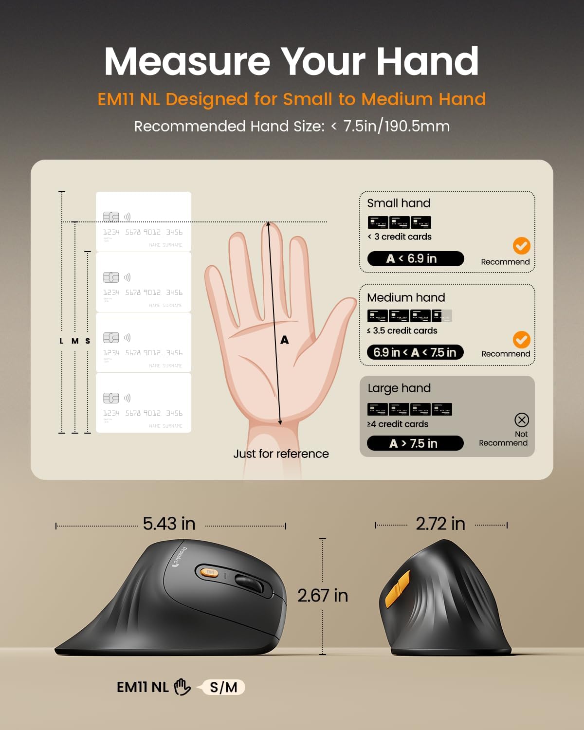 ProtoArc EM11 NL Wireless Ergonomic Vertical Mouse, Rechargeable, Black - Image 2