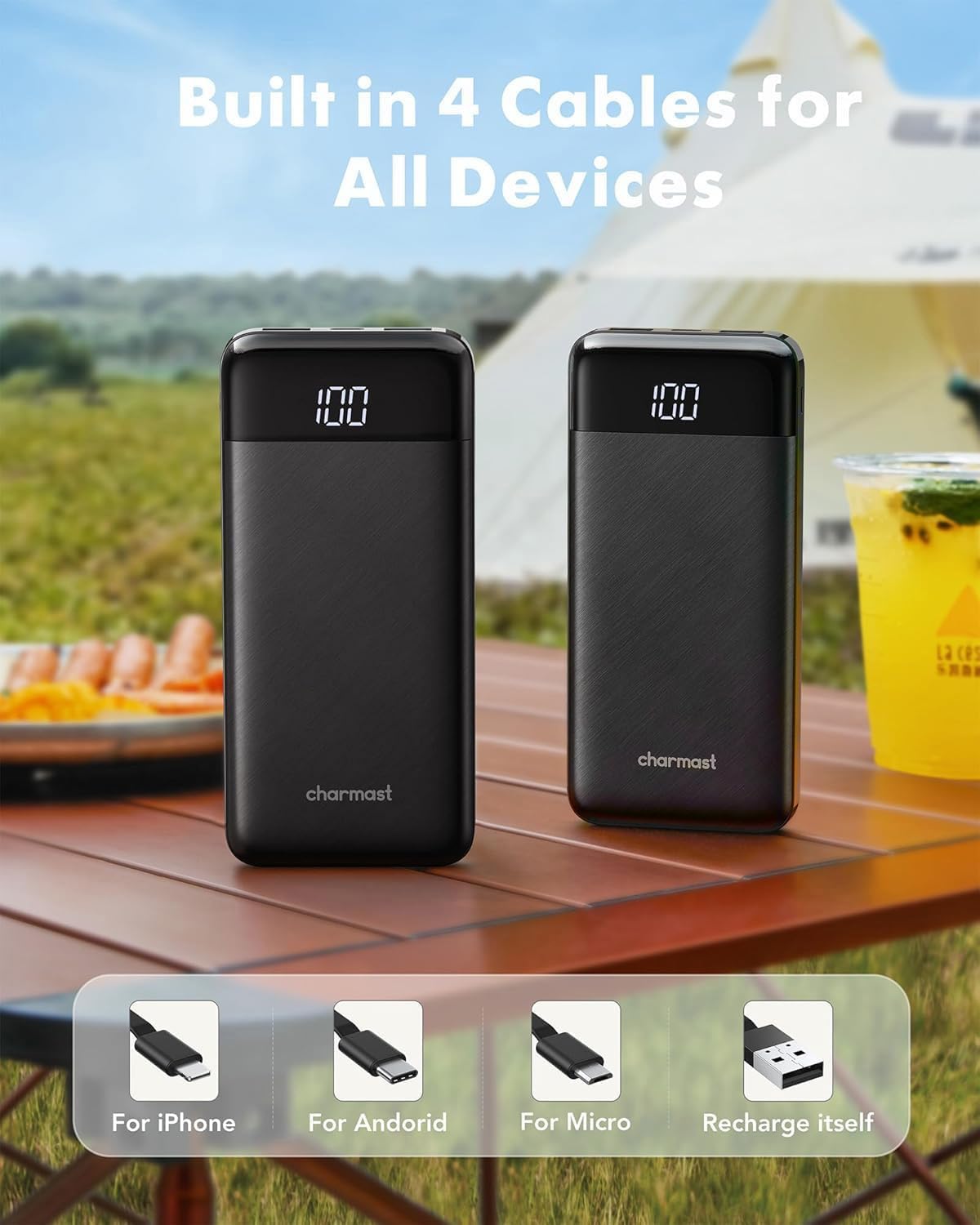 charmast Portable Charger Power Bank with Reinforced Built-in 4 Cables - Image 2