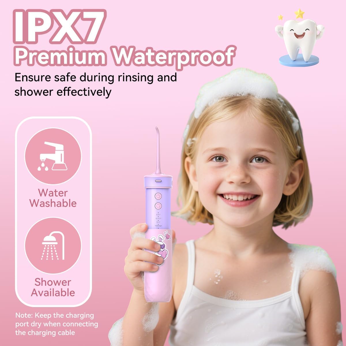 JTF Kids Water Flosser, Portable Compact Design, 4 Gentle Modes for Ages 6+ - Image 7