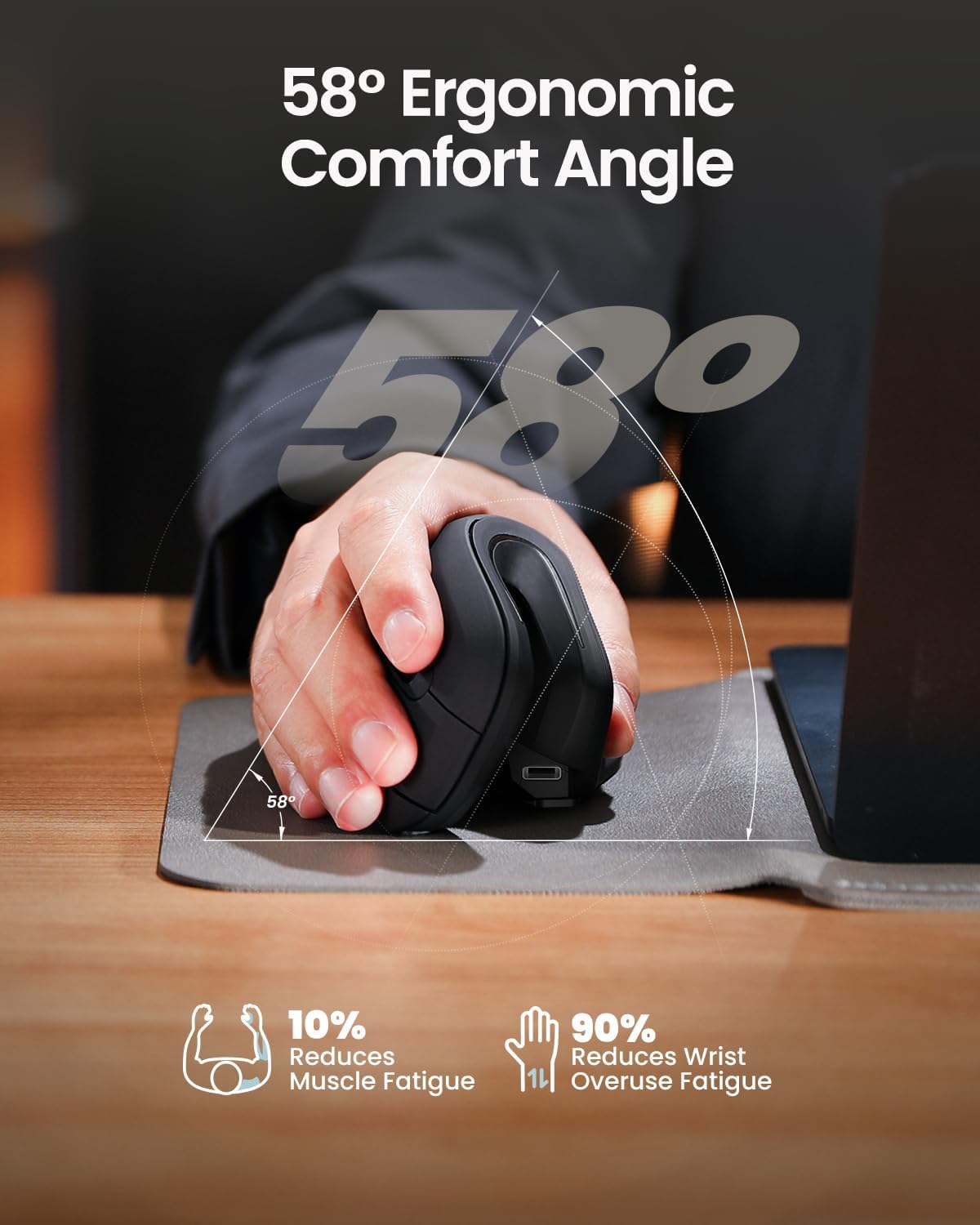 ProtoArc EM11 NL Wireless Ergonomic Vertical Mouse, Rechargeable, Black - Image 8
