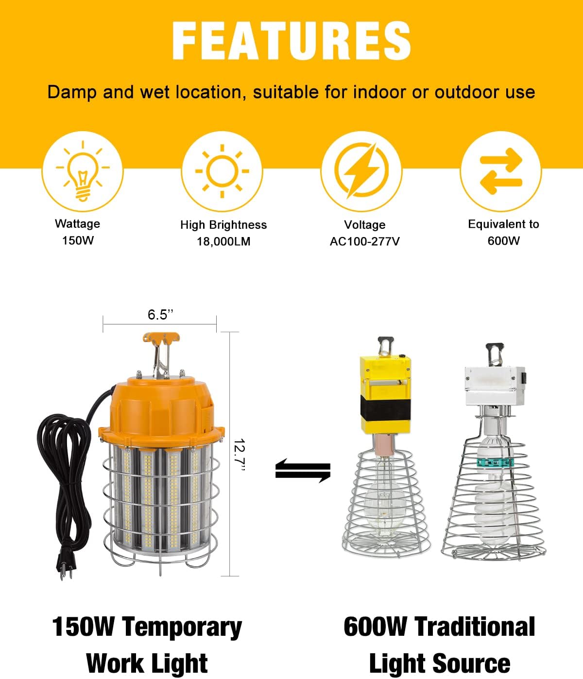 LED Temporary Work Light 150W 18000LM 5000K LED Construction Lights - Image 4