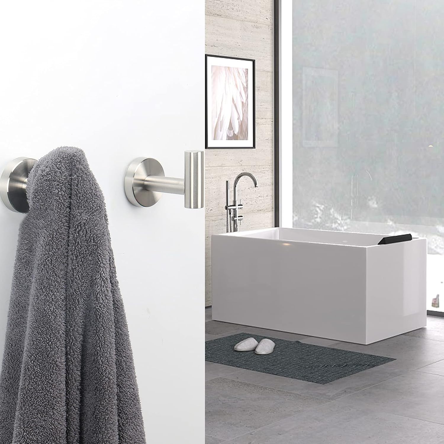 NearMoon Bath Towel Hooks- SUS 304 Stainless Steel Robe Hook Holder, Heavy Duty Coat Hook for Bathroom Livingroom Hotel Kitchen Garage, Wall Mounted- 4 Pack (Brushed Nickel) - Image 7