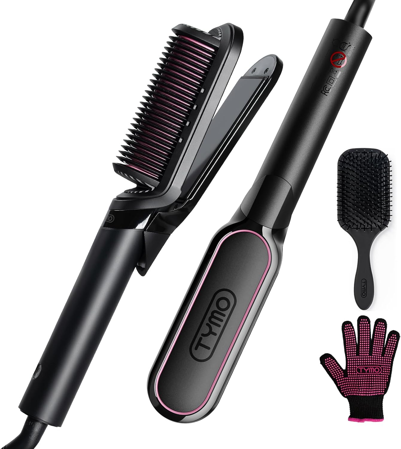 TYMO Flat Iron Hair Straightener Brush 2 in 1, 200M Ions Ceramic Hot Comb