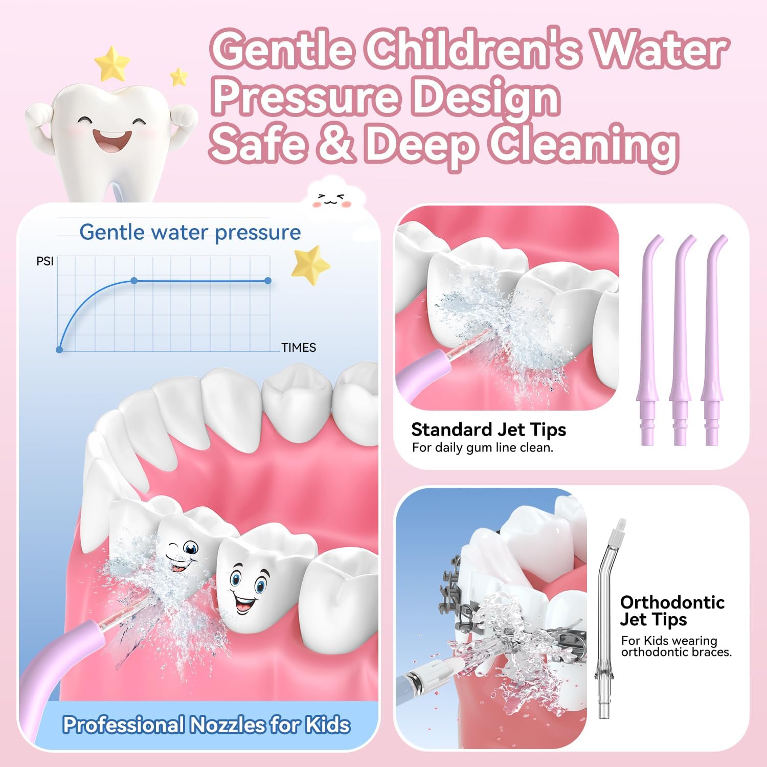 JTF Kids Water Flosser, Portable Compact Design, 4 Gentle Modes for Ages 6+ - Image 3