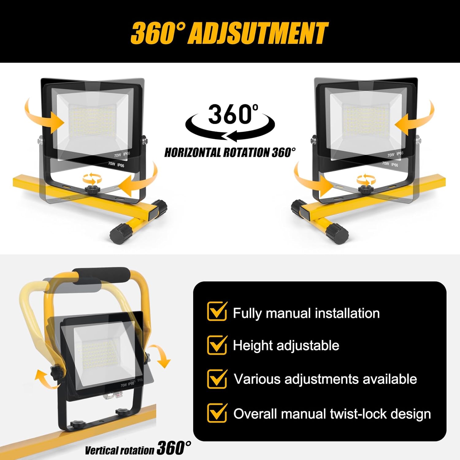 21000Lumen LED Work Lights with Stand - 3 Head Portable Work Light on Stand - Image 5