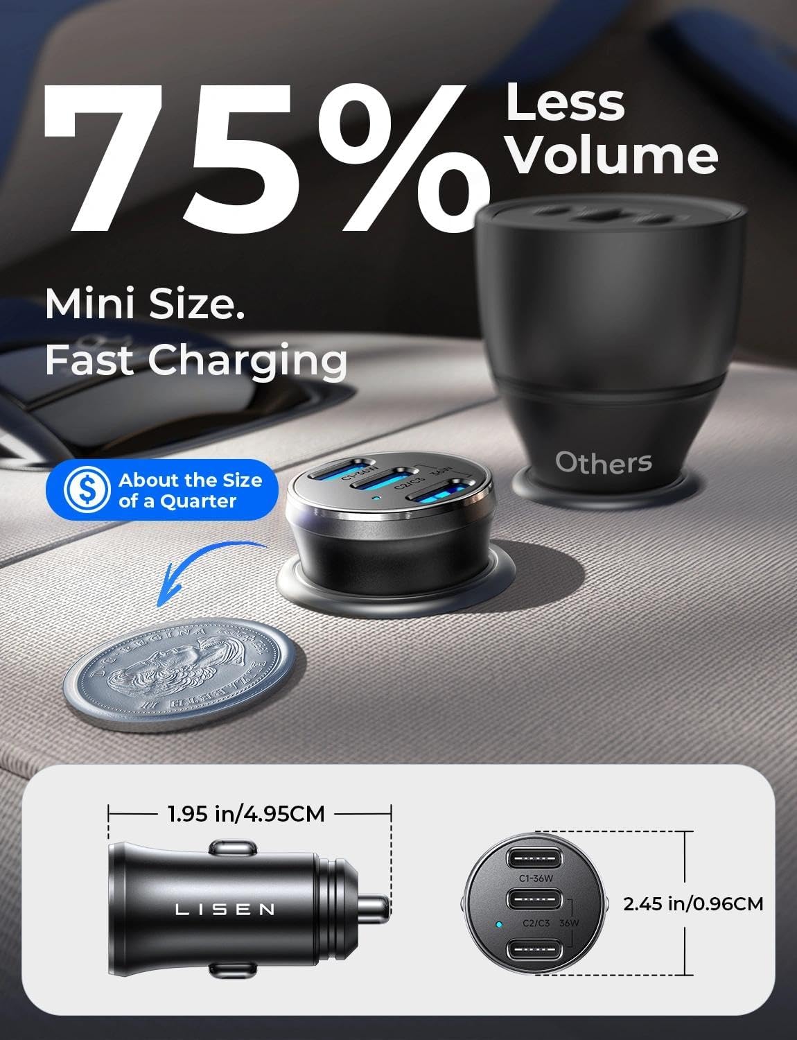 LISEN 108W Car Charger USB C Fast Charging for iPhone Duo 3-Port Cigarette Lighter Adapter Super Fast Charge 12V Type C Cell Phone Automobile Chargers for iPhone 18 17 16 15 Pro Max Samsung S26 Pixel - Image 4