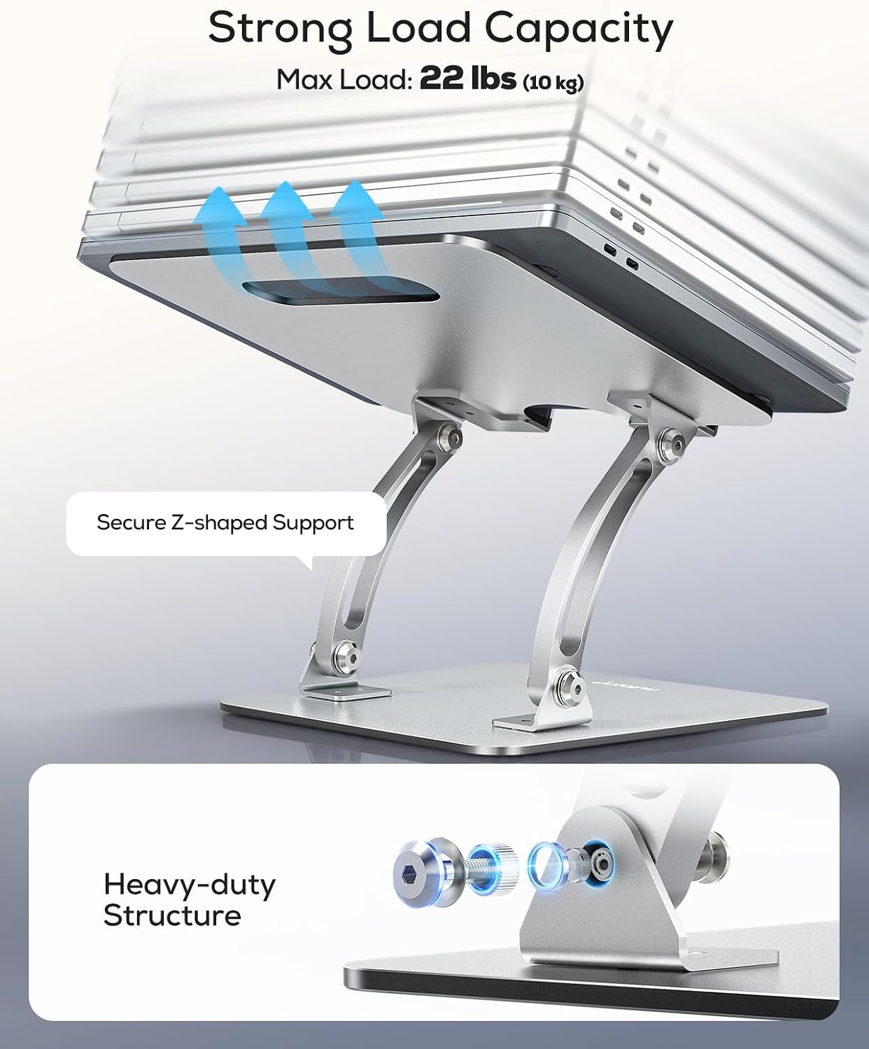 Nulaxy Ergonomic Adjustable Laptop Stand for Desk, Dual Foldable Computer Riser with Advanced Heat-Vent, Heavy-Duty Portable Notebook Holder for Posture Correction, Compatible with Mac 10-16" Laptops - Image 5