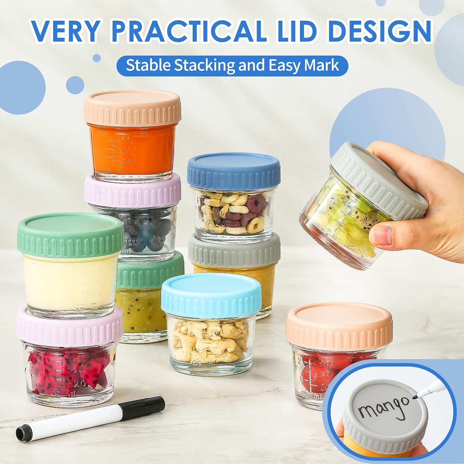DRKIO 6 pcs Baby Food Storage Containers 4 Oz Small Glass Jars with Lids - Image 5