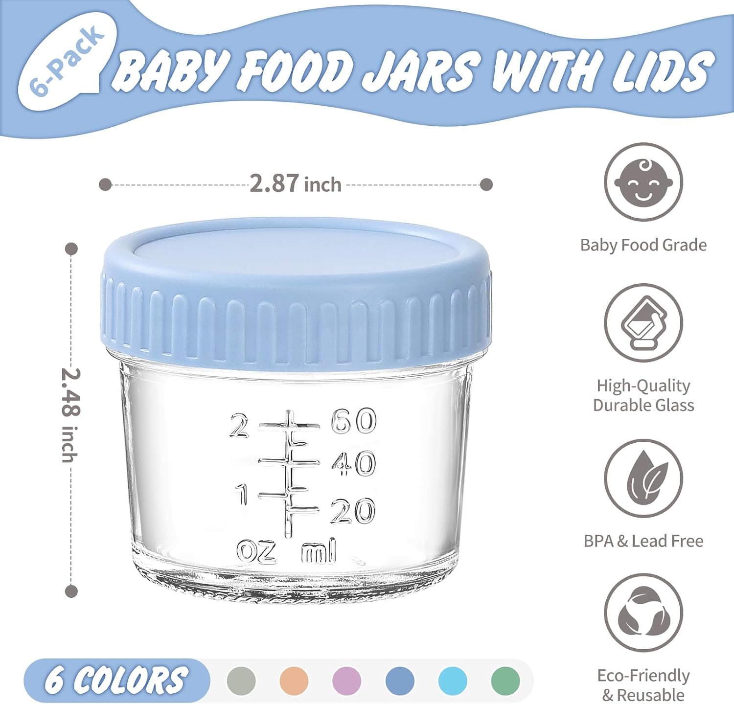 DRKIO 6 pcs Baby Food Storage Containers 4 Oz Small Glass Jars with Lids - Image 2