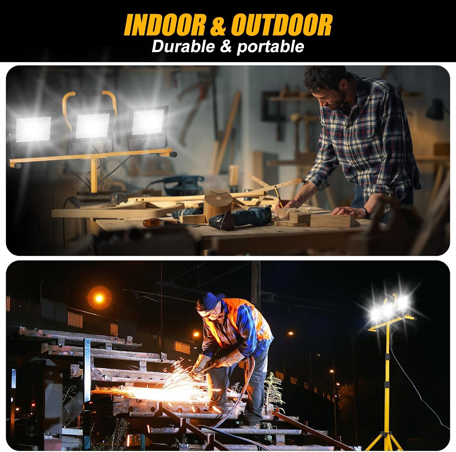 21000Lumen LED Work Lights with Stand - 3 Head Portable Work Light on Stand - Image 6