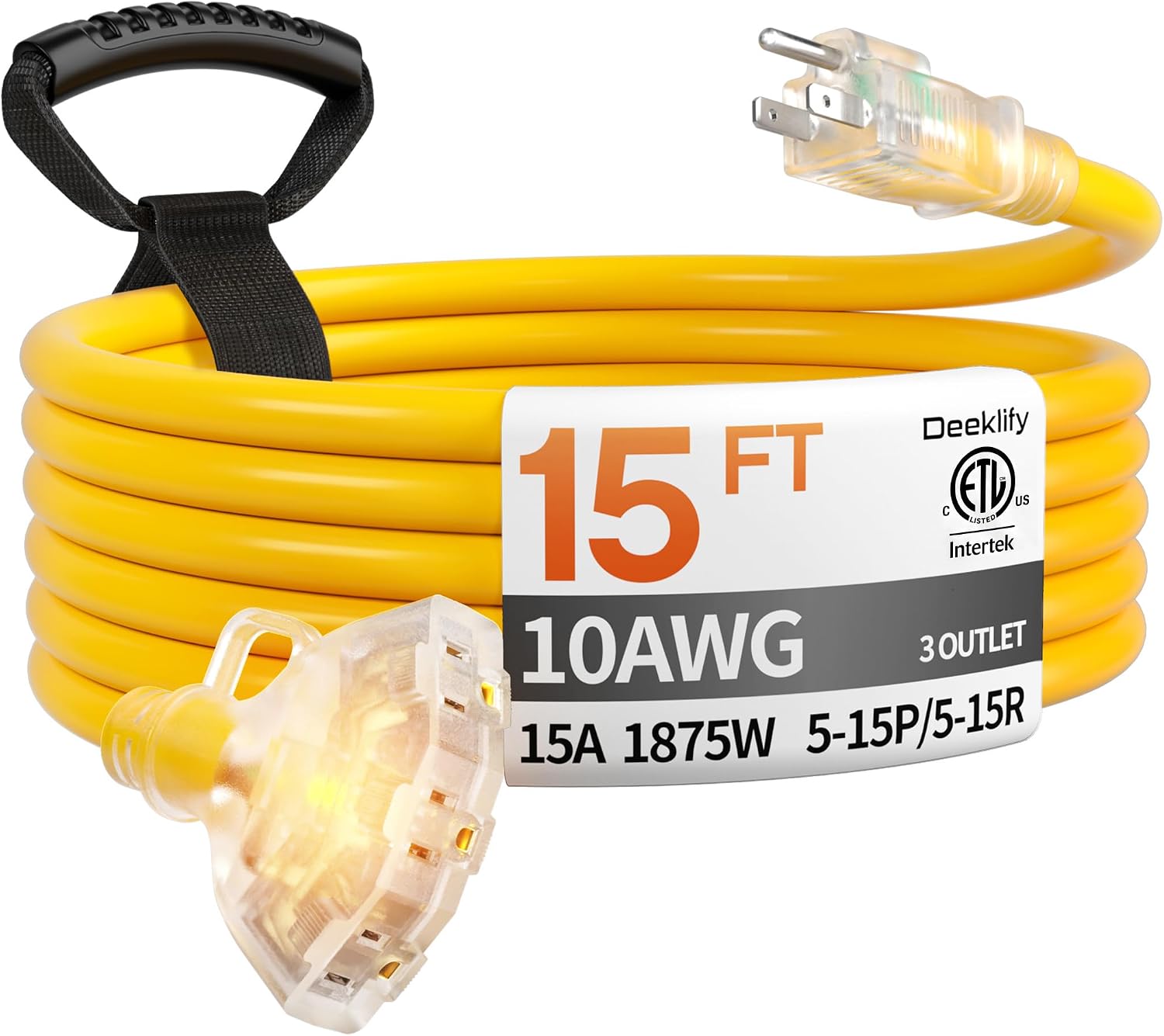 15FT 10 Gauge Extension Cord with M...