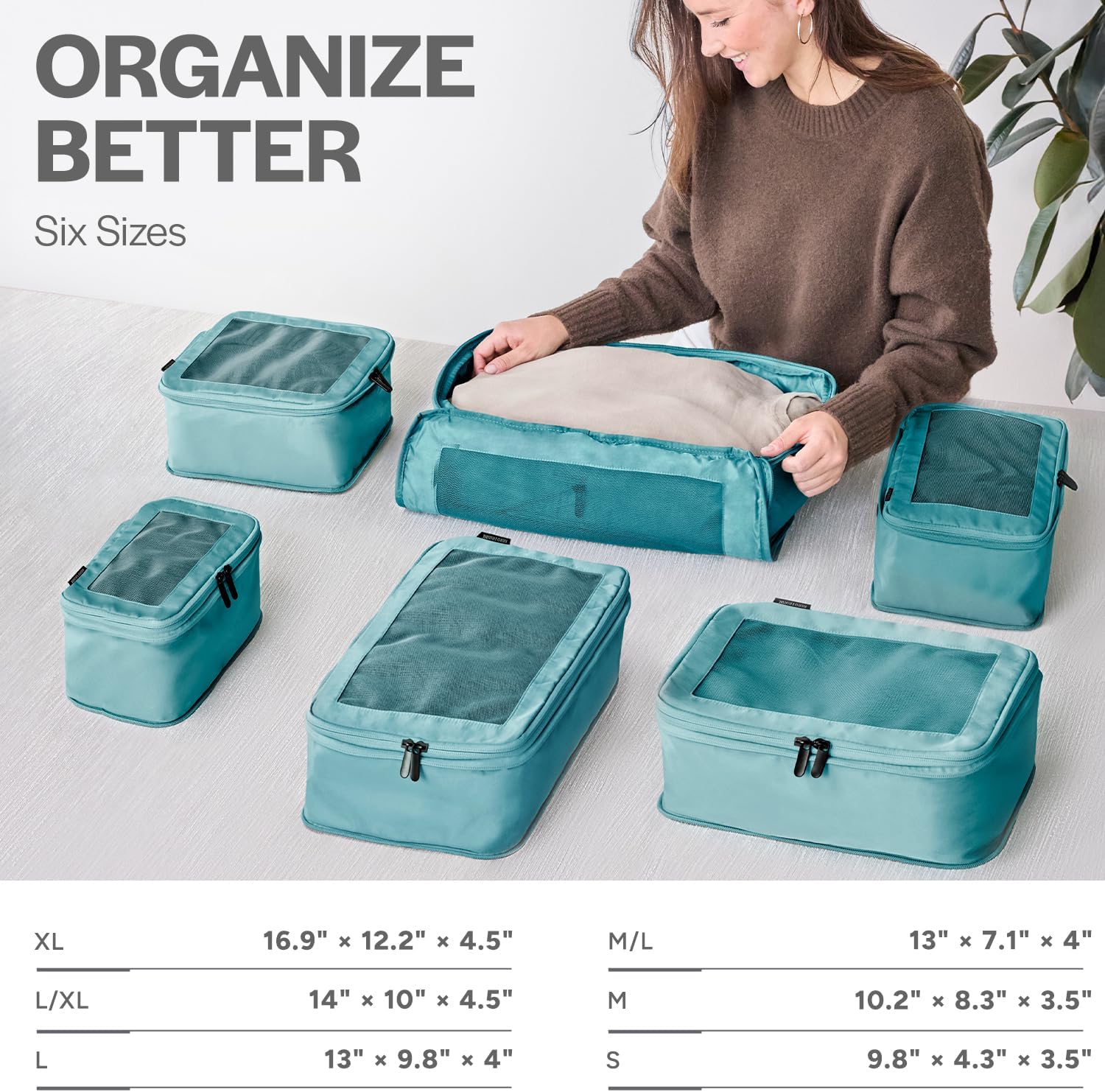 Aerotrunk Compression Packing Cubes for Travel, 6-Pack, Teal - Image 3