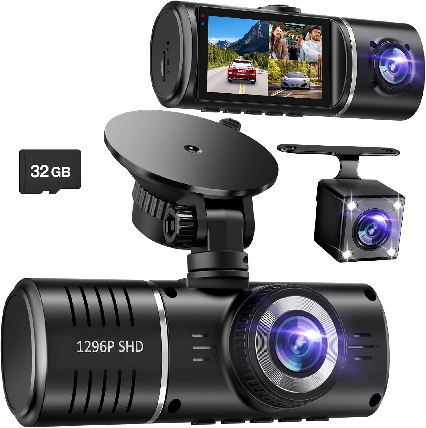 Dash Cam Front and Rear, 1296P Dash...