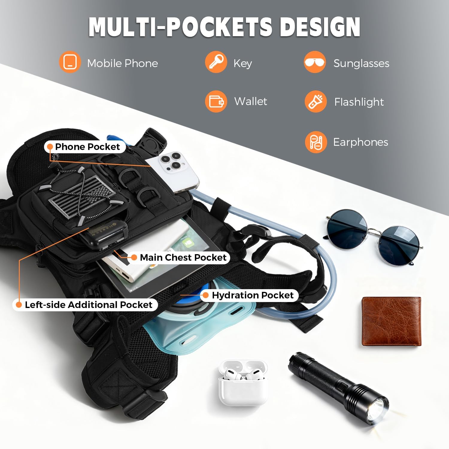 Outdoor Hydration Vest for Running & Hiking, Lightweight Breathable Water Backpack with 2.0L Bladder, Bounce-Free Chest Pack for Marathon, Cycling, Trekking for Men and Women - Image 4