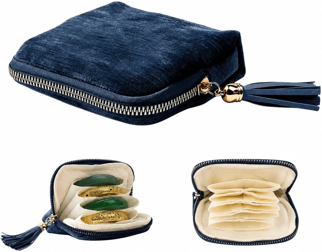 Travel Jewelry Case for Women, 6-Layer Portable Organizer Pouch，navy blue