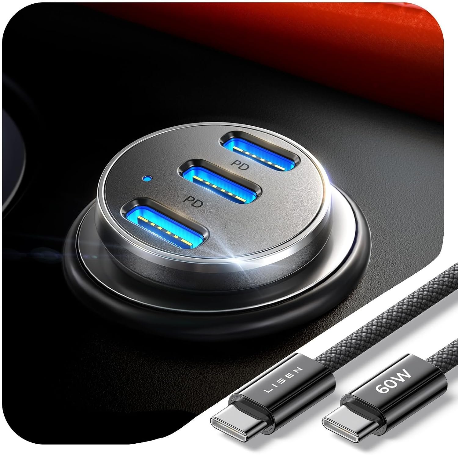 LISEN 108W Car Charger USB C Fast C...