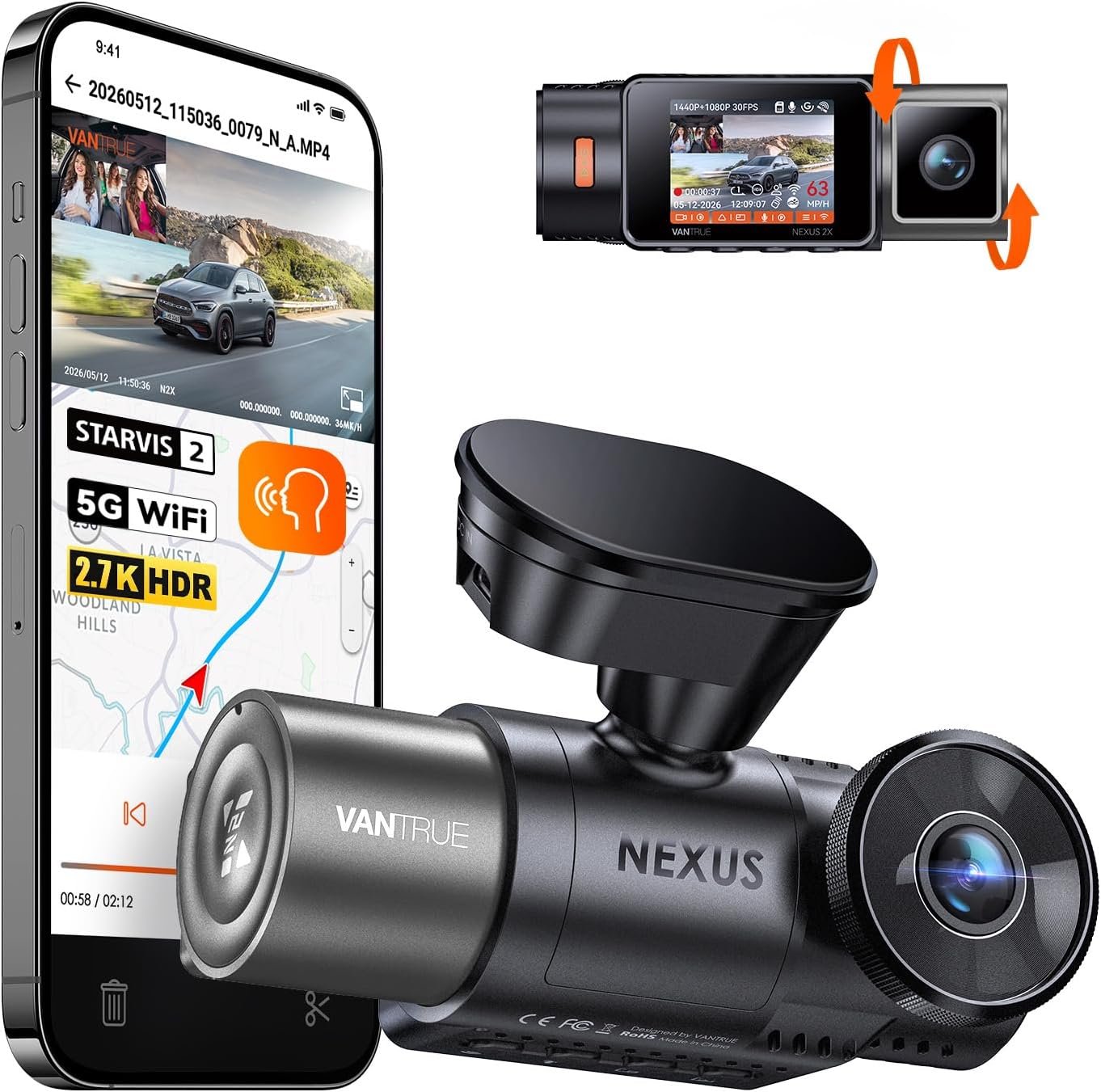 Vantrue N2X 2.7K Dash Cam Front and...