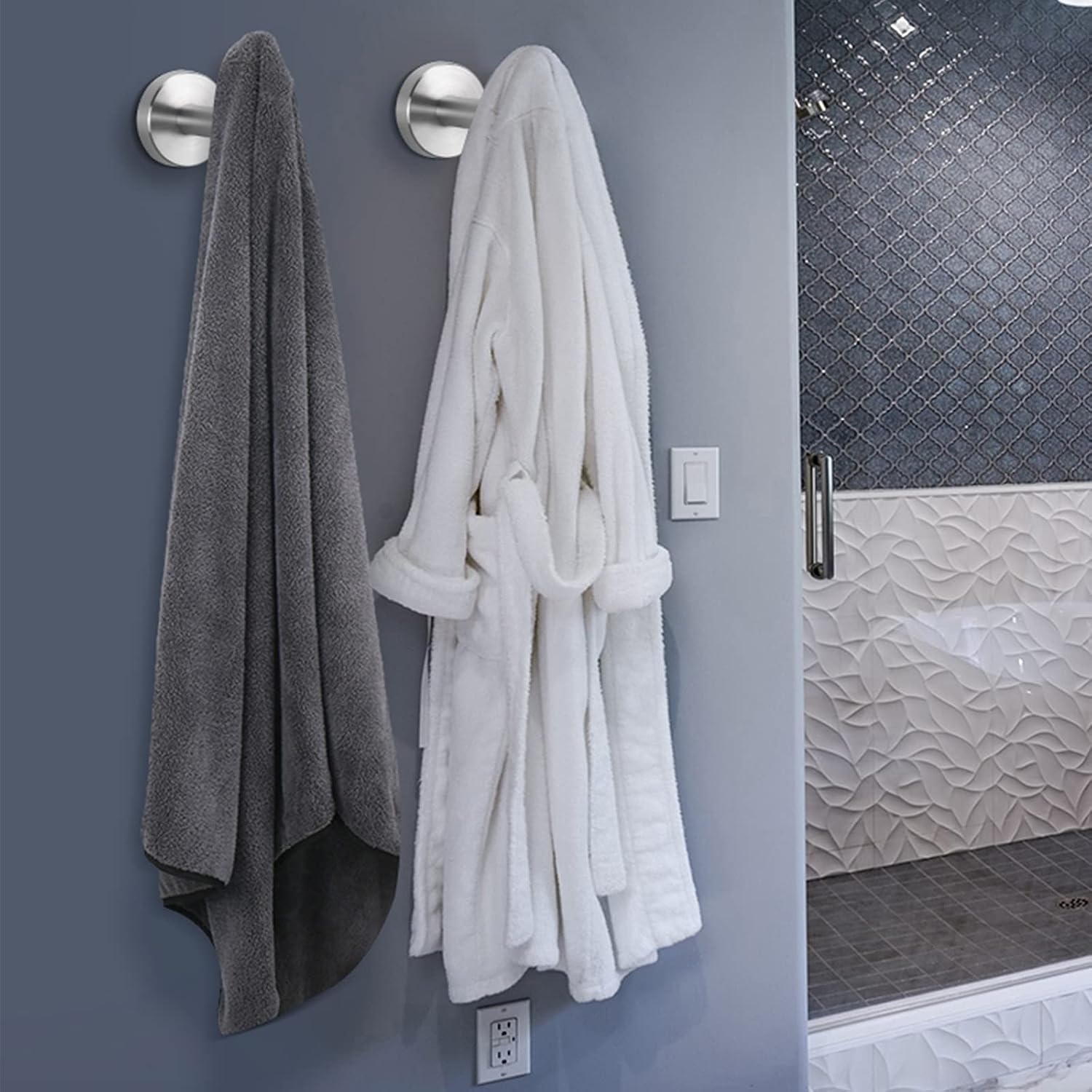 NearMoon Bath Towel Hooks- SUS 304 Stainless Steel Robe Hook Holder, Heavy Duty Coat Hook for Bathroom Livingroom Hotel Kitchen Garage, Wall Mounted- 4 Pack (Brushed Nickel) - Image 2