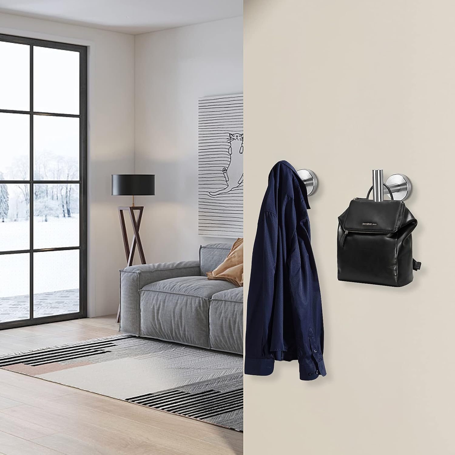 NearMoon Bath Towel Hooks- SUS 304 Stainless Steel Robe Hook Holder, Heavy Duty Coat Hook for Bathroom Livingroom Hotel Kitchen Garage, Wall Mounted- 4 Pack (Brushed Nickel) - Image 3