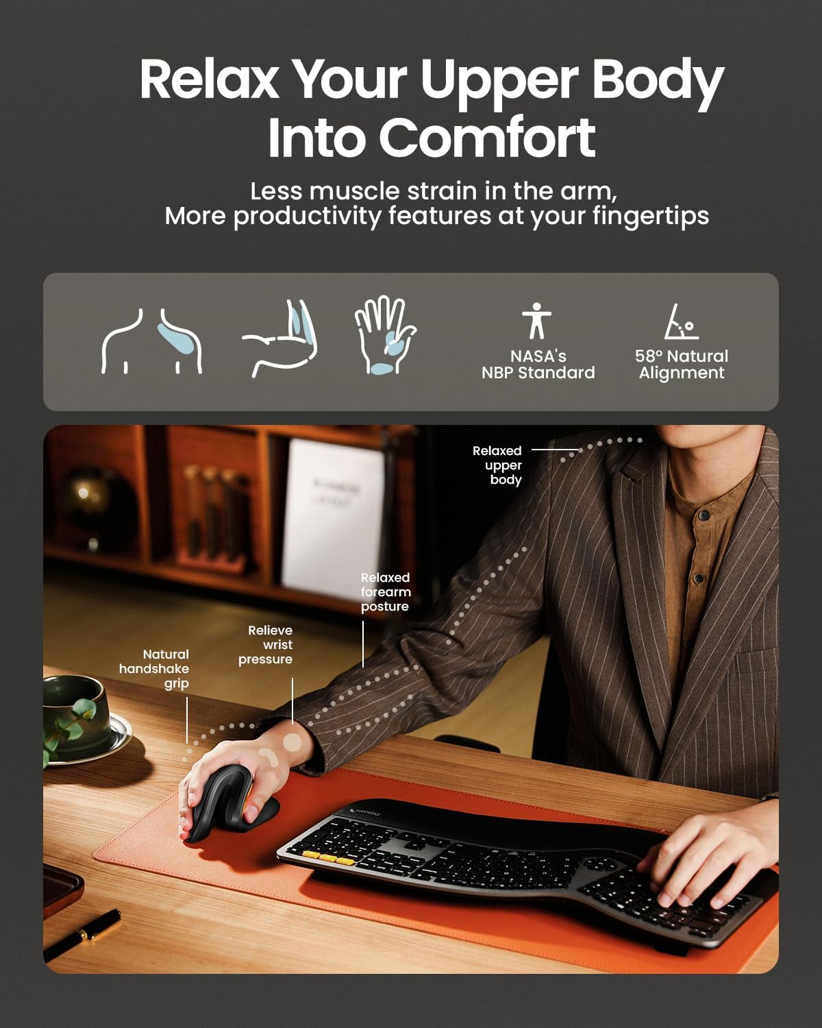 ProtoArc EM11 NL Wireless Ergonomic Vertical Mouse, Rechargeable, Black - Image 6