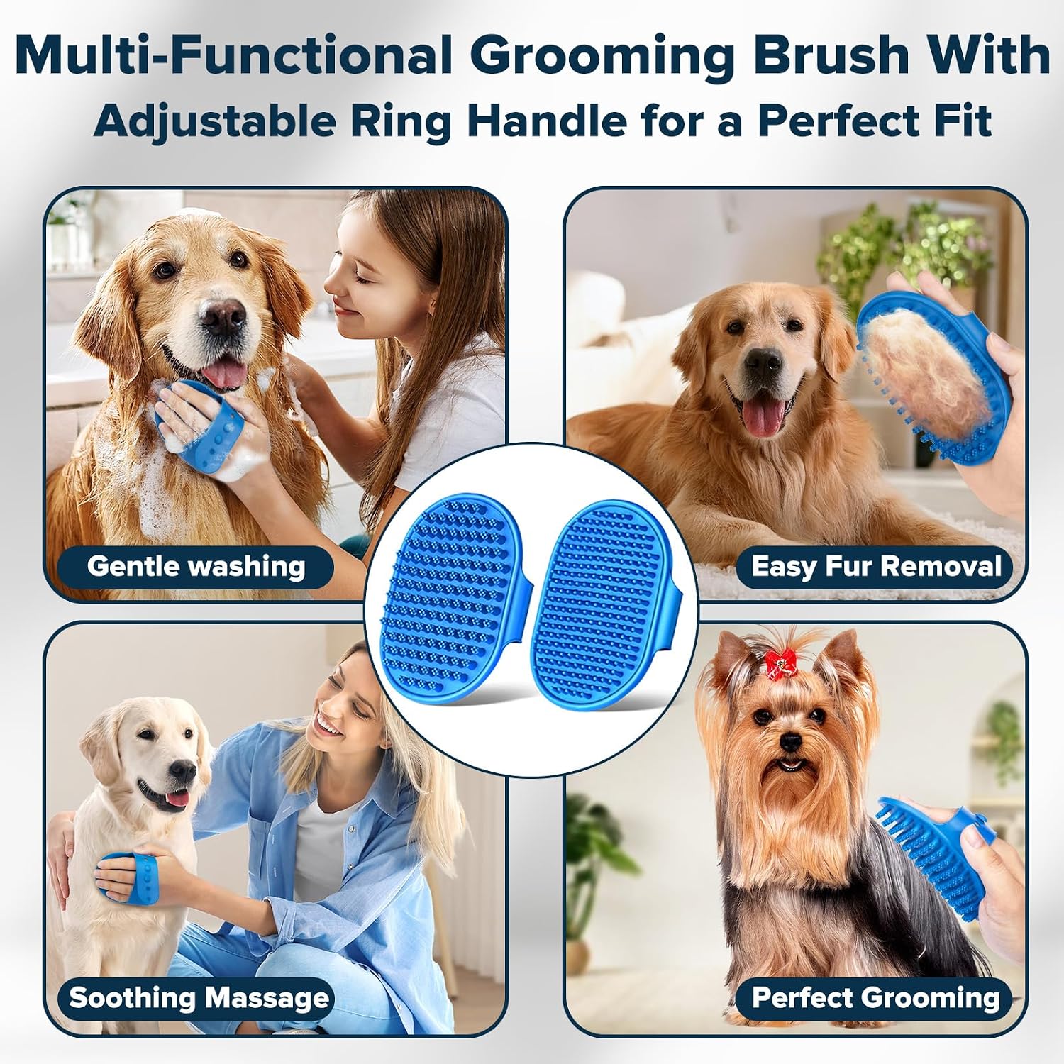 6PCS Grooming & Bath Supplies for Dogs, Cats | Dog Washing Gloves | Dog Bath Brush | Dog Shower Brush | Pet Grooming Gloves | Dog Grooming kit | Pet Supplies for Showerhead & Sprayer (Navy Blue) - Image 5