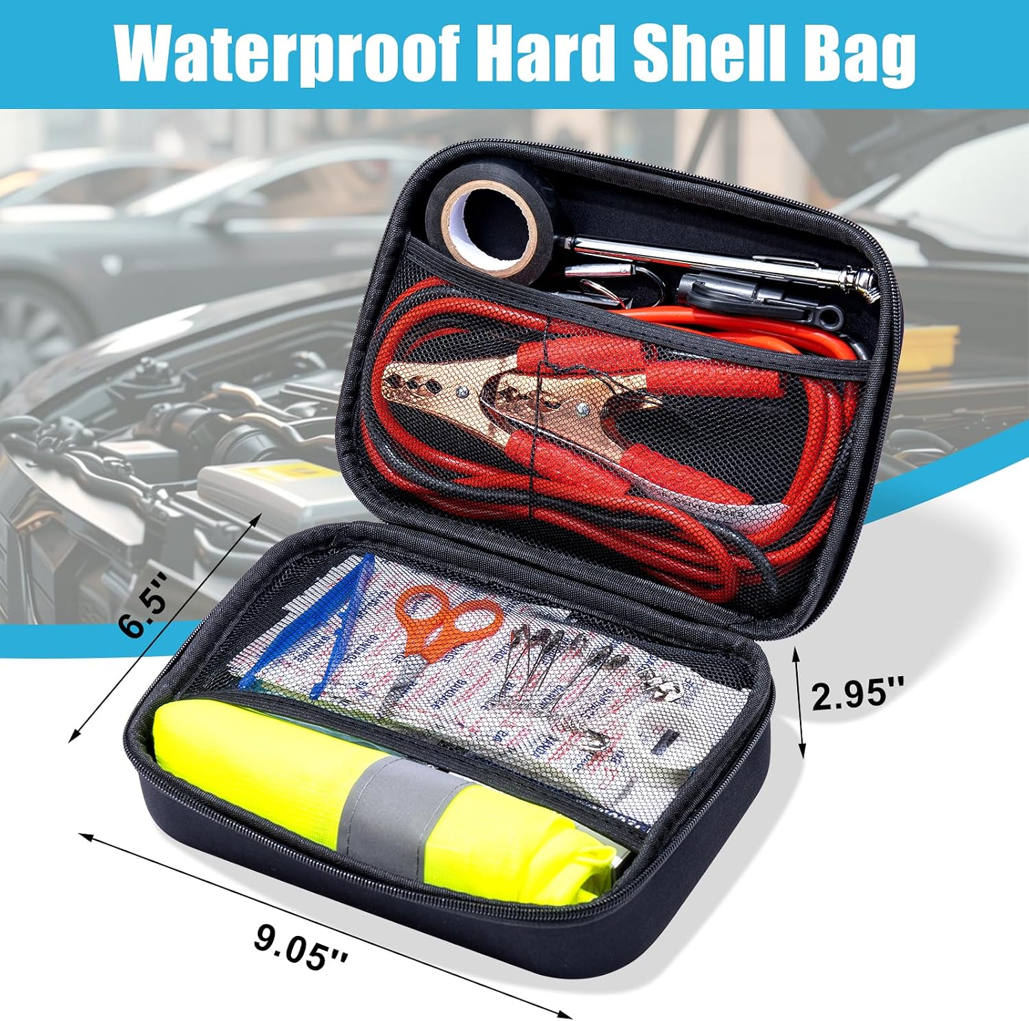 Car Roadside Emergency Kit, Portable Car Safety Kit Car Kits for Emergency, Black - Image 3