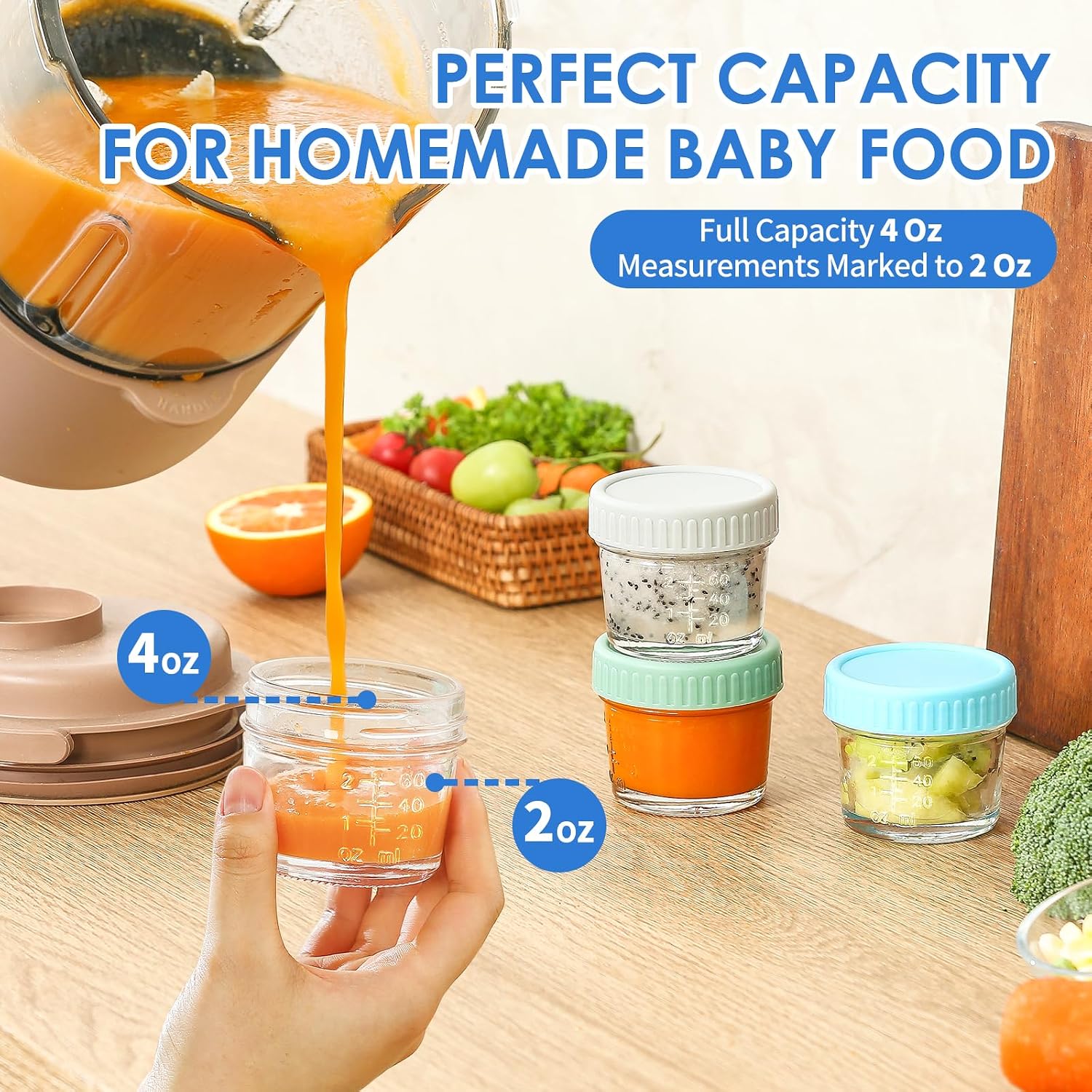 DRKIO 6 pcs Baby Food Storage Containers 4 Oz Small Glass Jars with Lids - Image 3