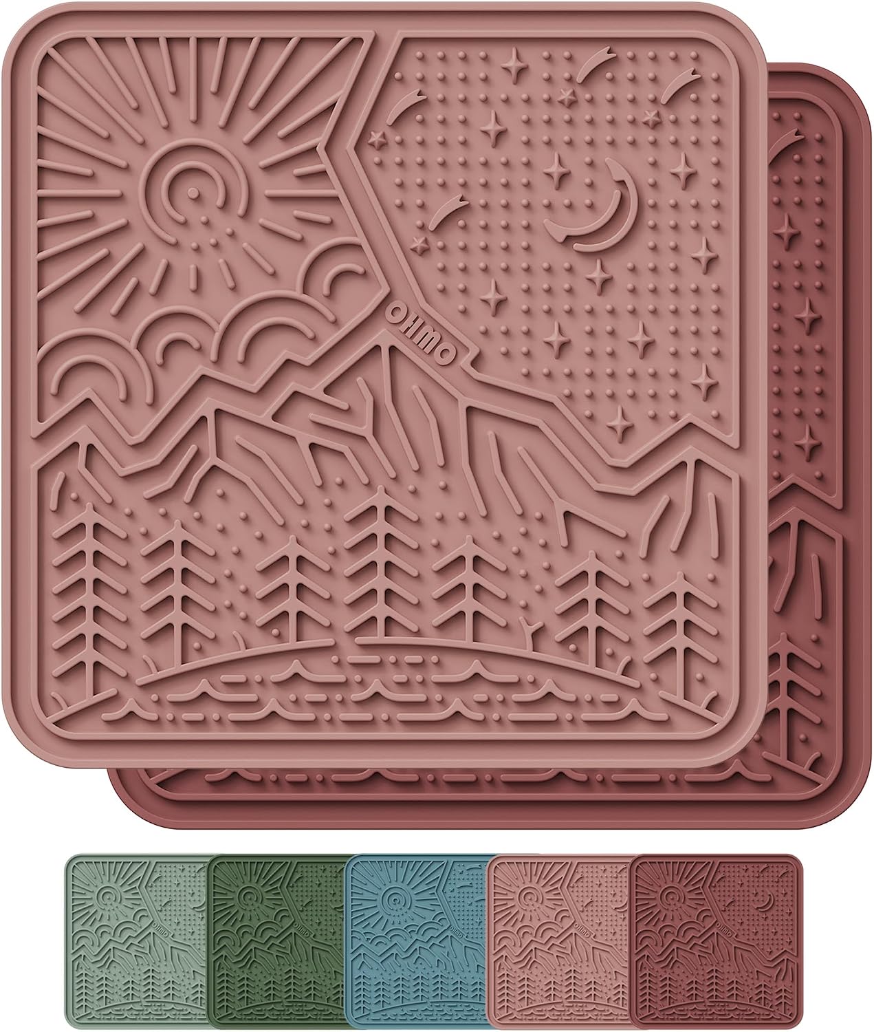 OHMO Lick Mat for Dogs and Cats Large(2 Pack) Nature Design Easy to Clean Pet Slow Feeder with Suction Cups, for Anxiety Relief and Boredom Reduction(Mars+Coral)