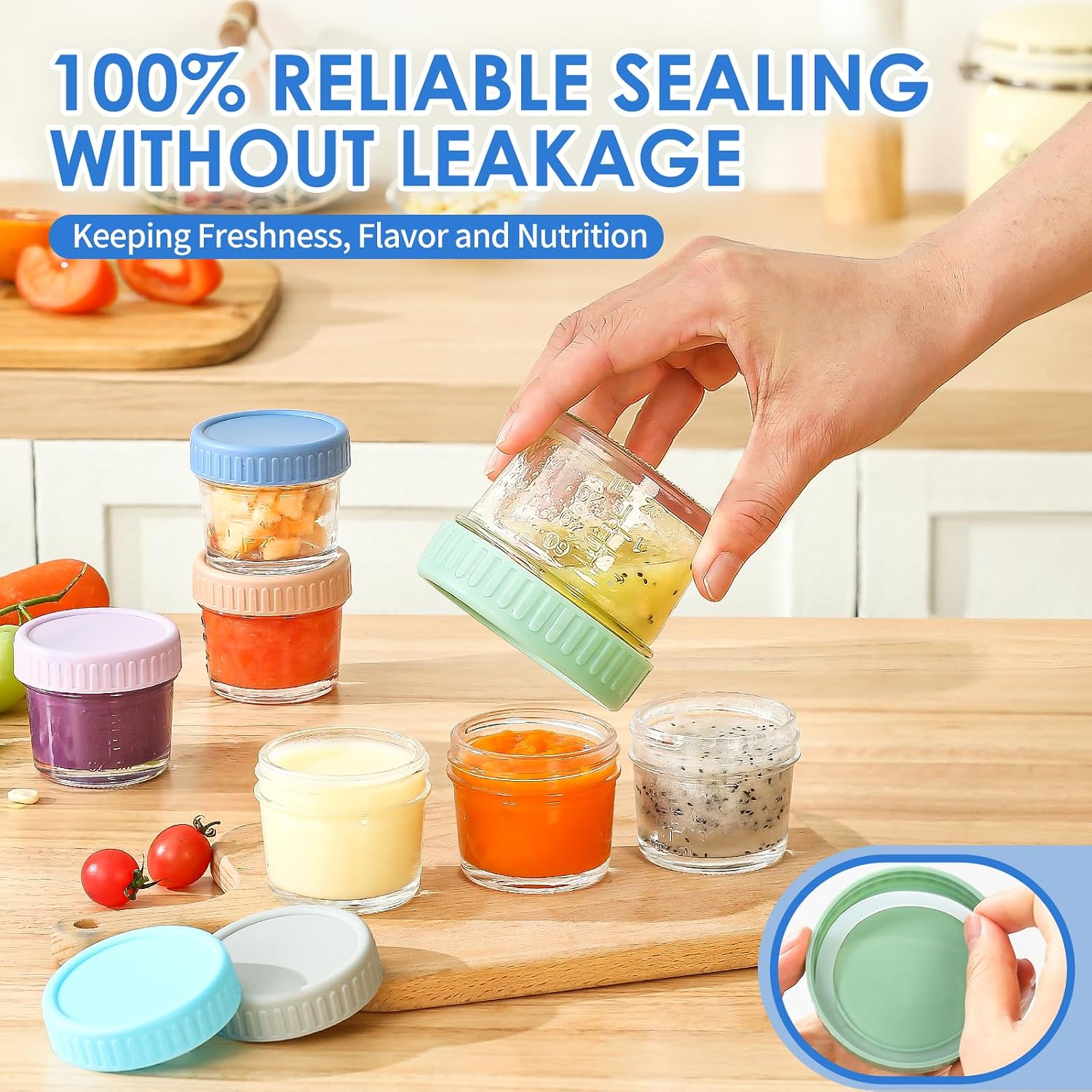 DRKIO 6 pcs Baby Food Storage Containers 4 Oz Small Glass Jars with Lids - Image 4