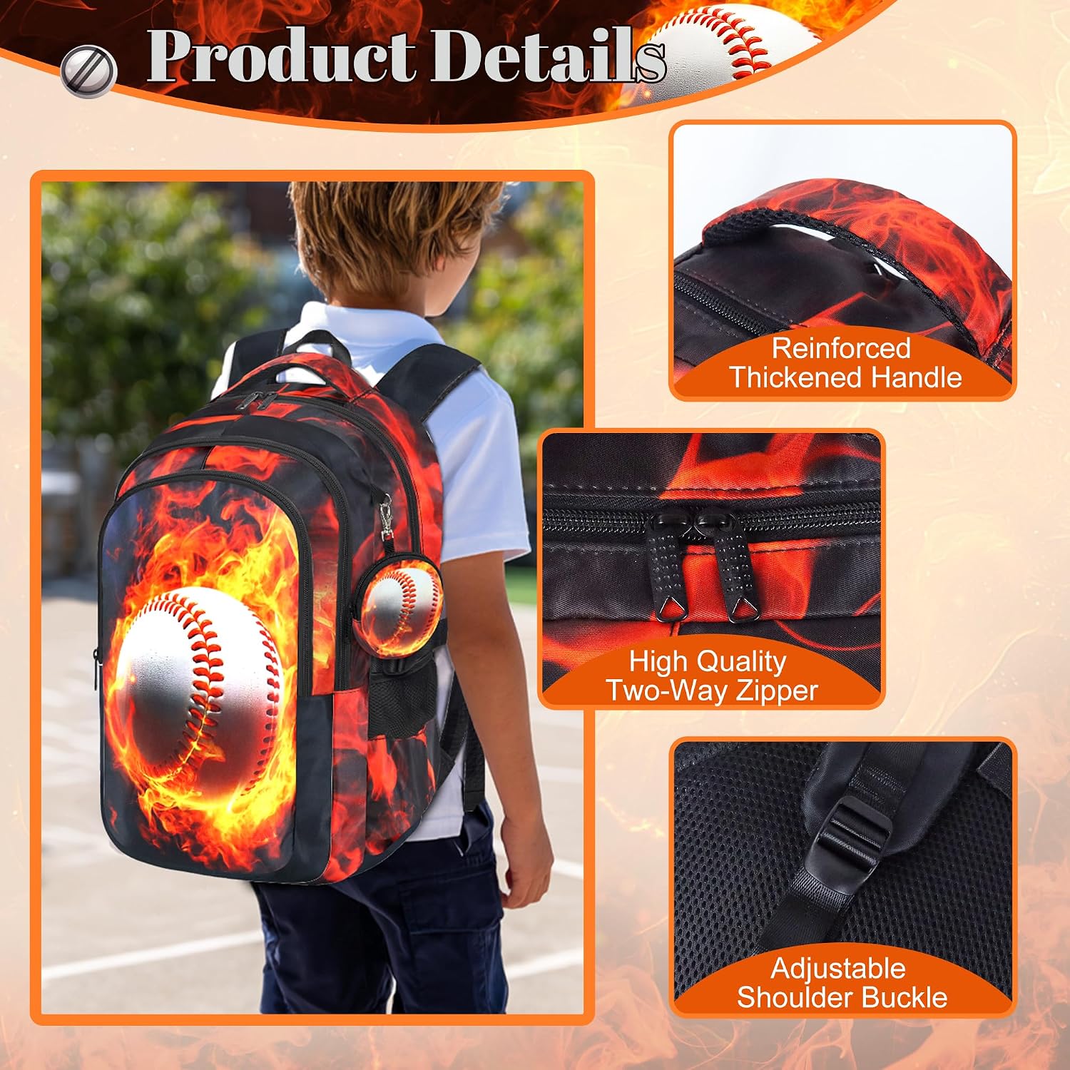 Boys Baseball Backpack with Lunch Box, Kids Backpack Set for School - Image 3