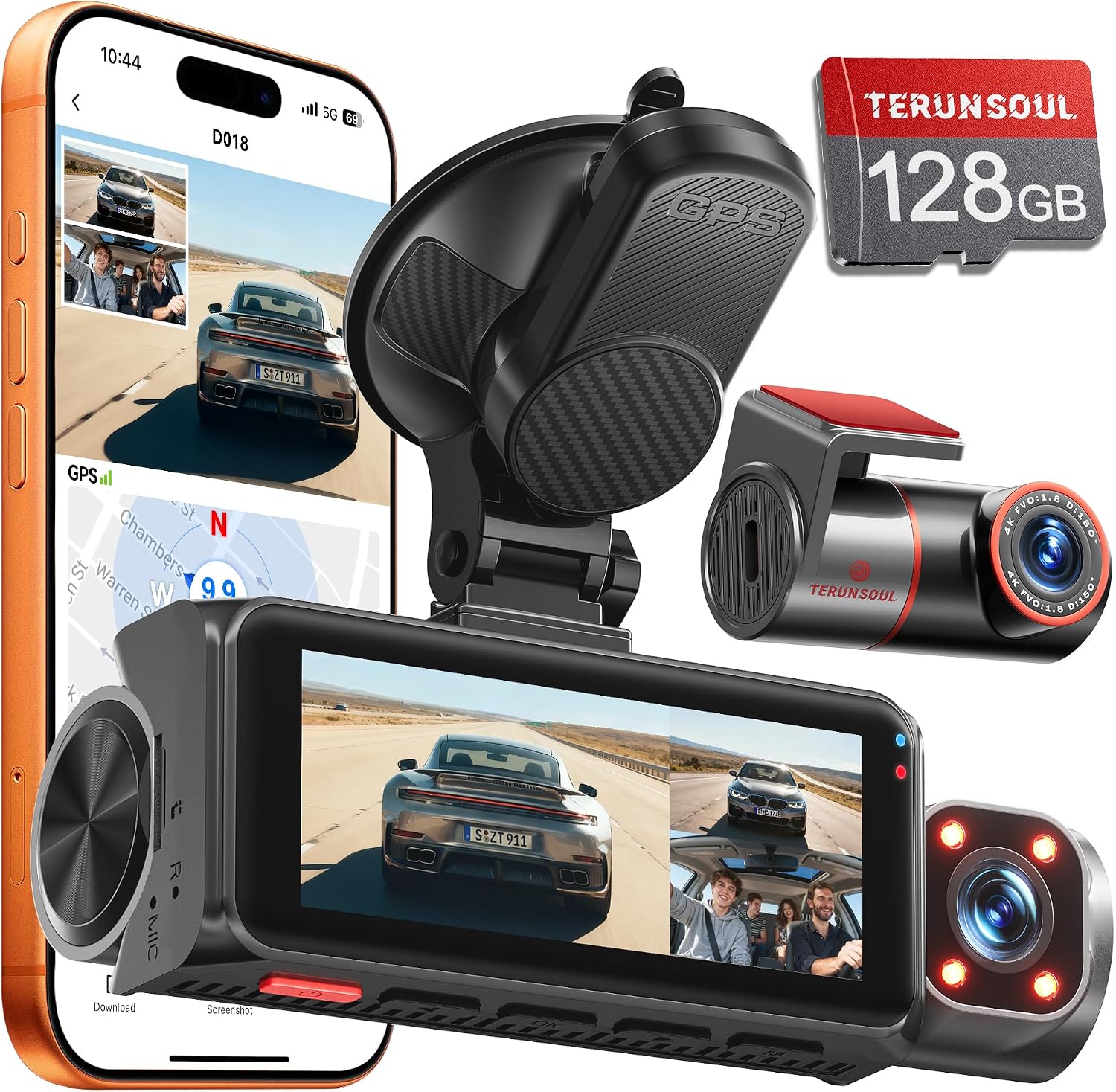 4K+4K+1080P 3 Channel Dash Cam, Fre...