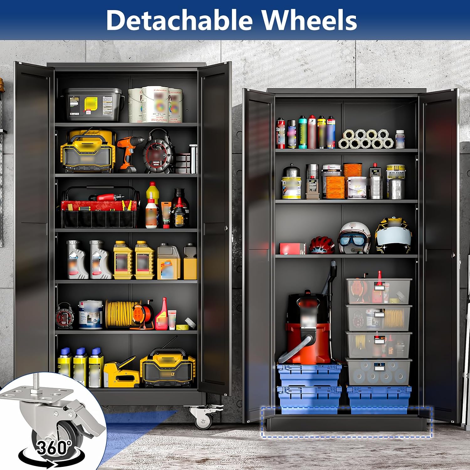 Ckzbx Metal Garage Storage Cabinet with Locking Doors and Adjustable Shelves,75" H Rolling Tool Storage with Wheels for Garage,Office (Black) - Image 7