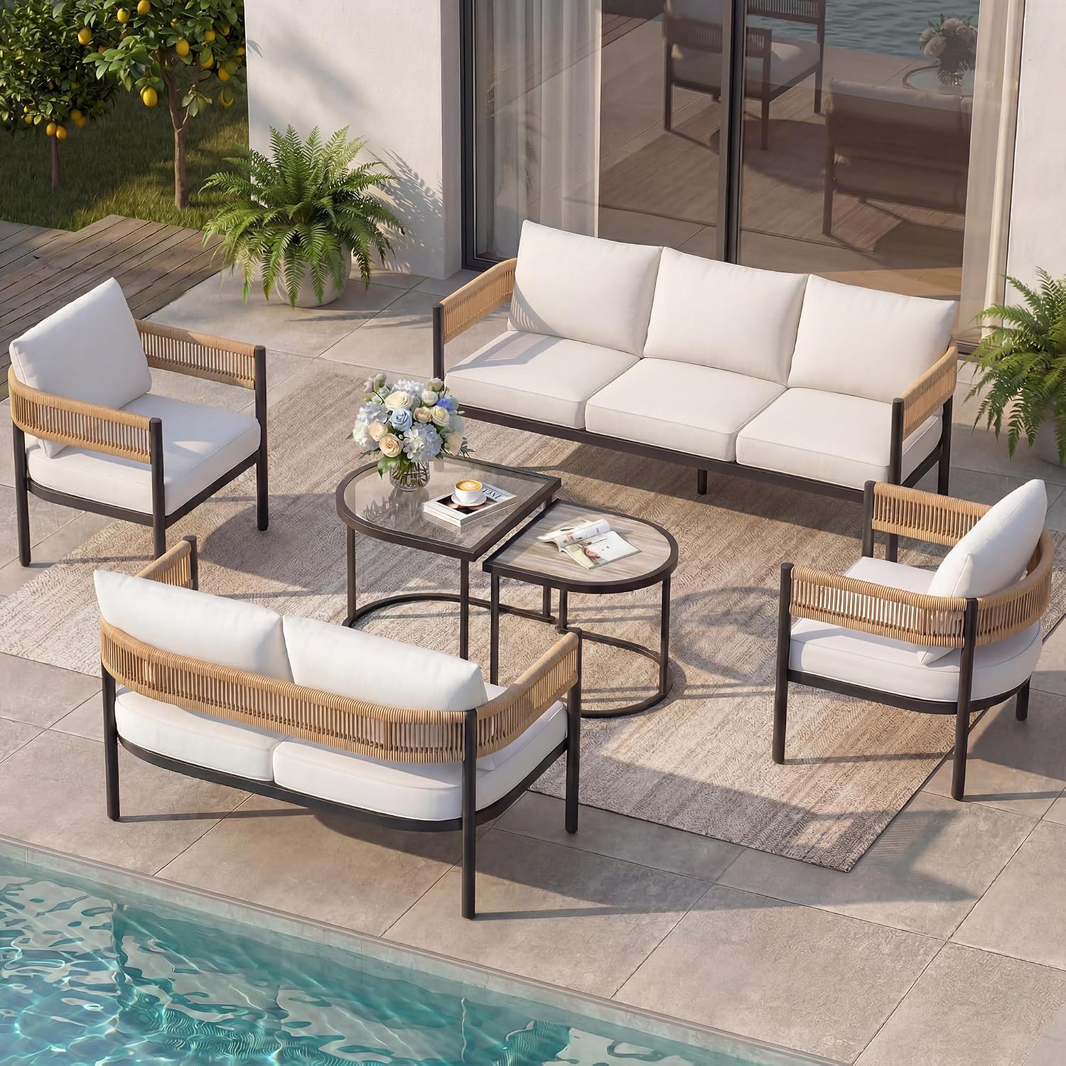 Grand patio 6-Piece Outdoor Furniture Set, 7 Seats, Natural