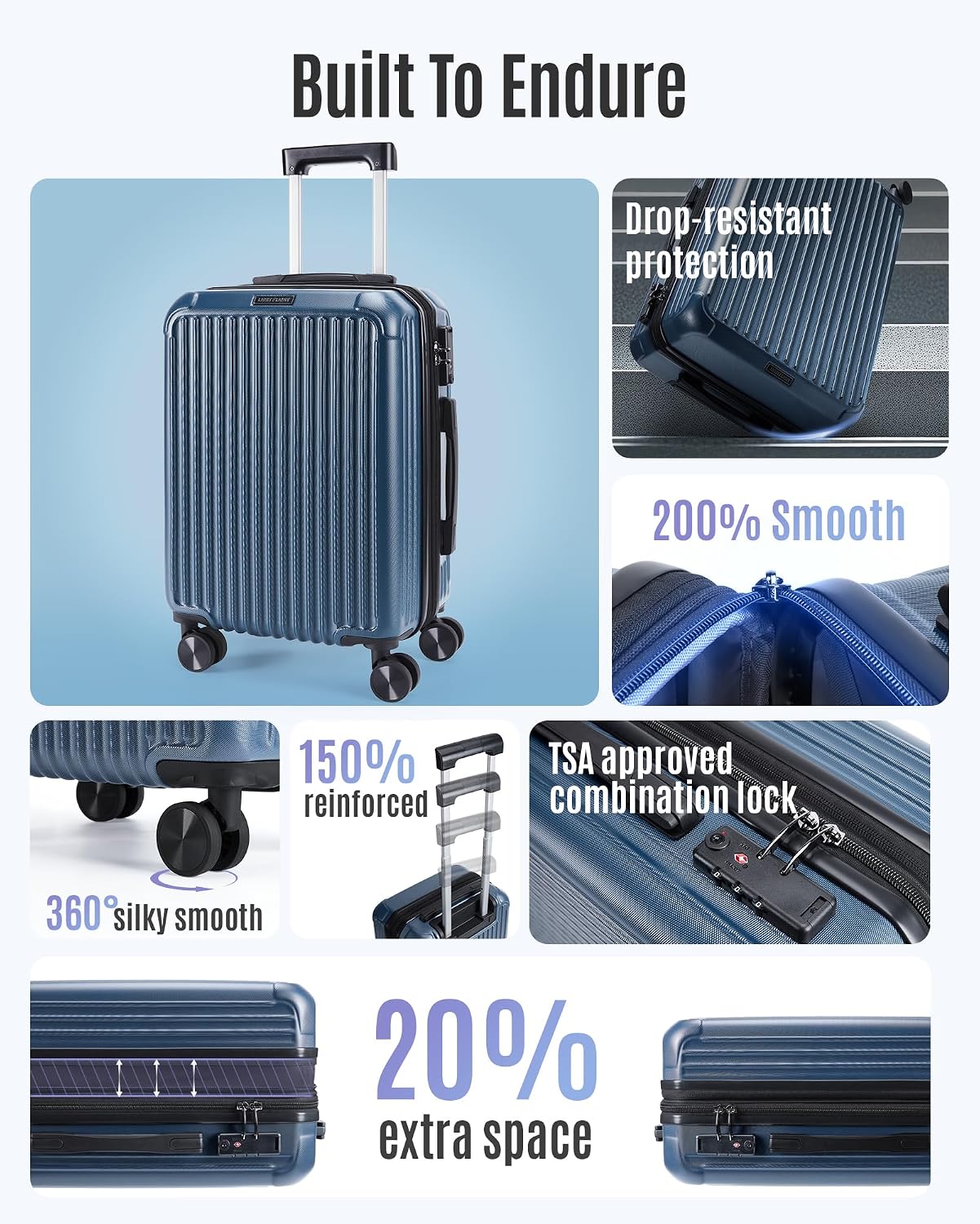 LIGHT FLIGHT 20 Inch Carry On Luggage 22x14x9 Airline Approved, Royal Blue - Image 2