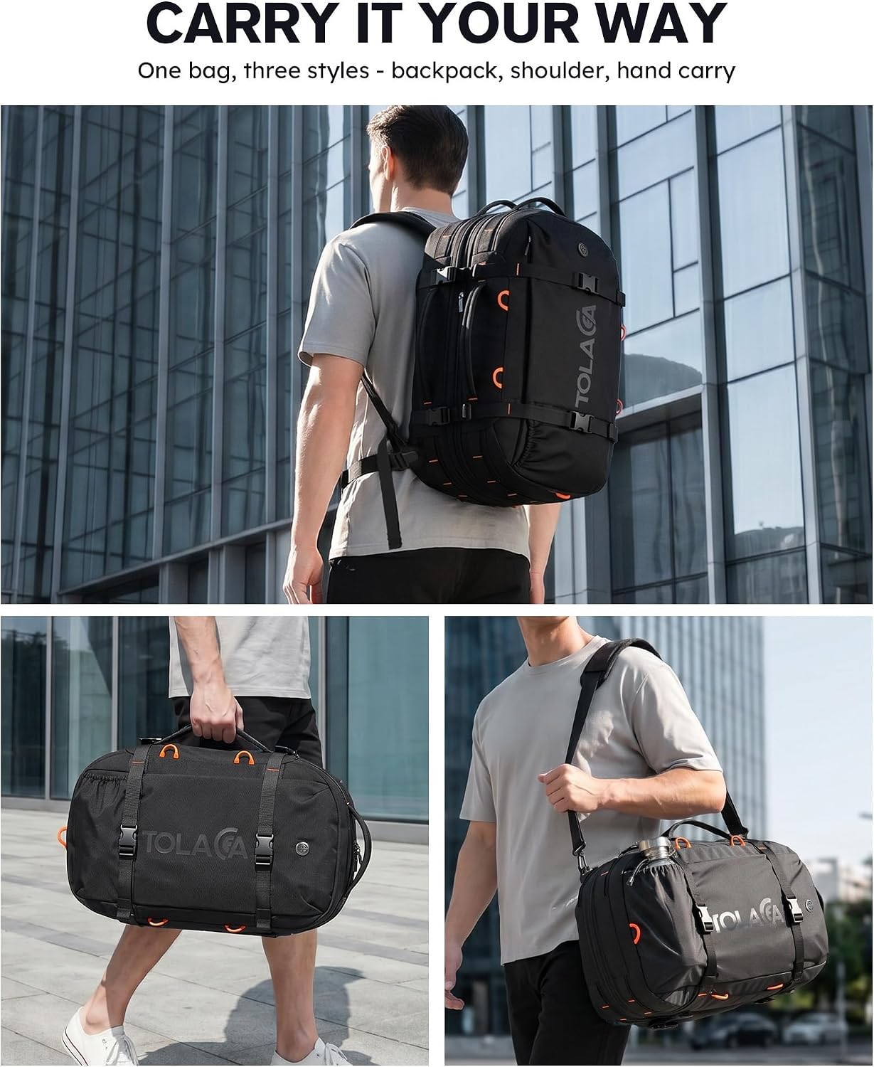 Tolaccea Travel Backpack 40-50L, 16" Laptop Carry On Duffle for Travel Work - Image 2