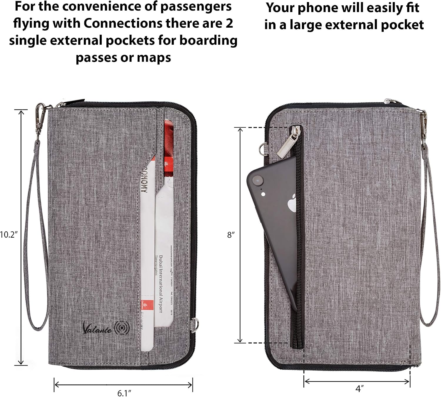 Valante Premium Family Travel Document Organizer Capacious RFID Passport Holder Wallet (Large, gray) - Image 4