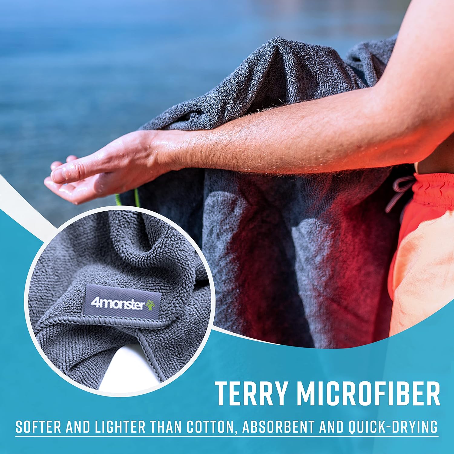 4Monster 4-Pack Quick Dry Microfiber Travel Towels – Super Absorbent, Ultra-Soft Camping Towel Set with Water-Resistant Bag, Lightweight & Compact for RV, Gym, Beach, Pool, Swimming, and Family Trips - Image 4