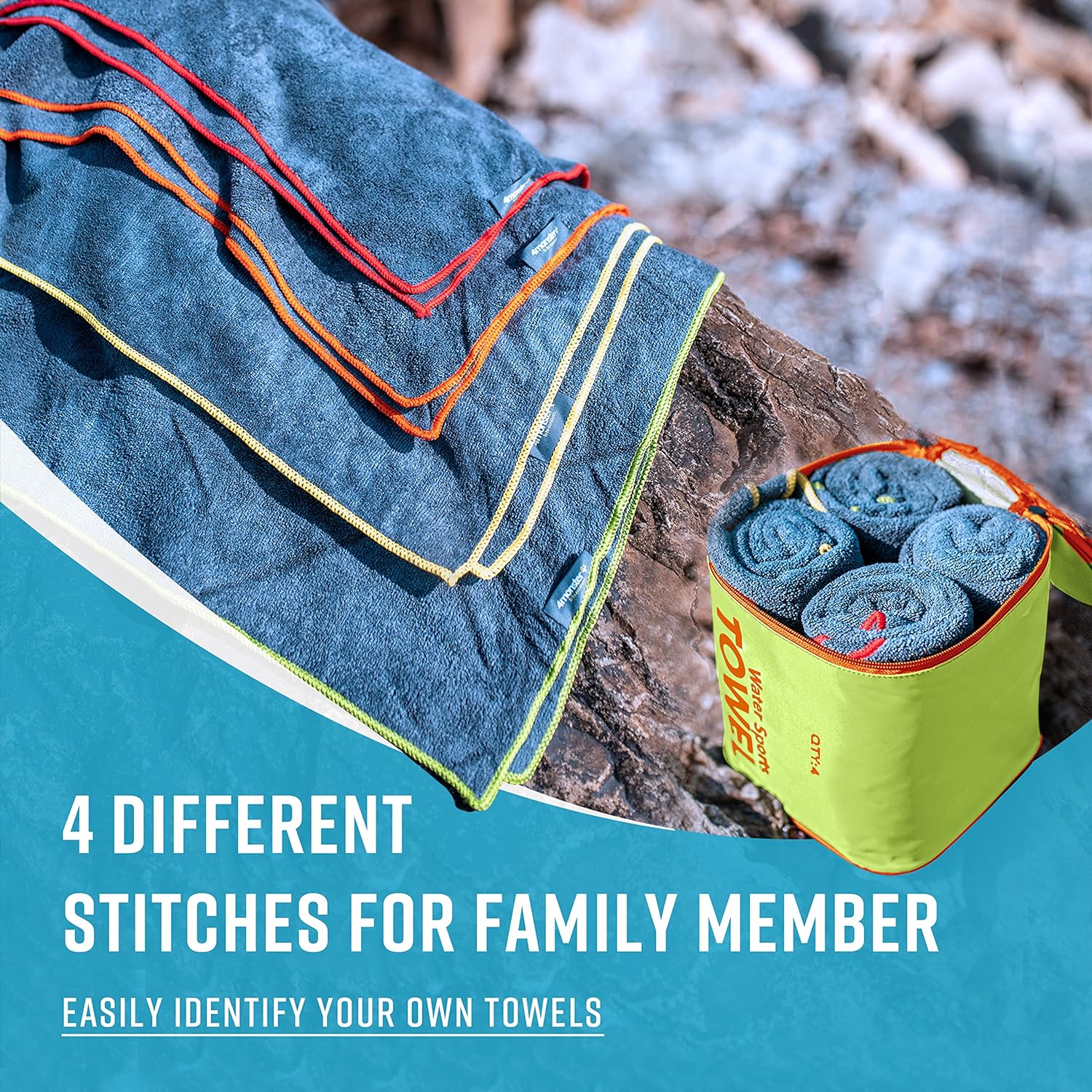 4Monster 4-Pack Quick Dry Microfiber Travel Towels – Super Absorbent, Ultra-Soft Camping Towel Set with Water-Resistant Bag, Lightweight & Compact for RV, Gym, Beach, Pool, Swimming, and Family Trips - Image 3
